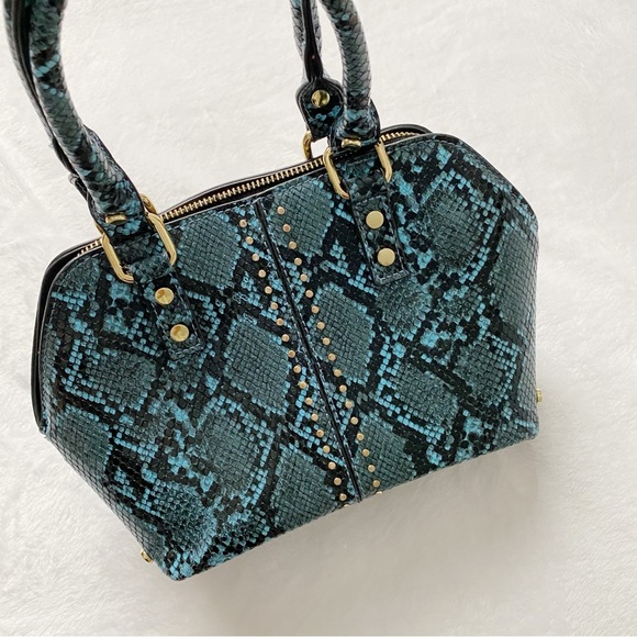 Faux Croc Print Mini Bag With Gold Studded Hardware - Picture 3 of 14